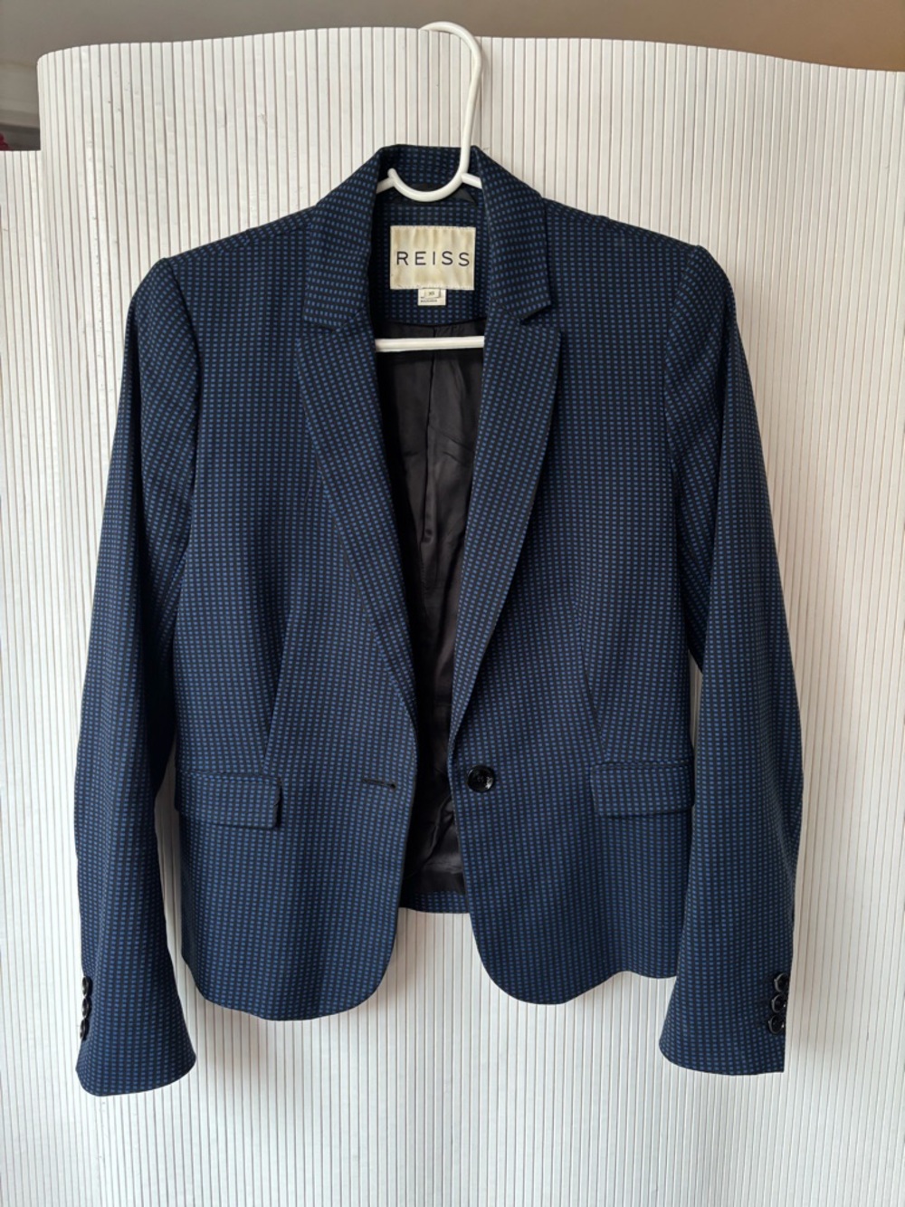 REISS Navy Pindot Single-Button Blazer